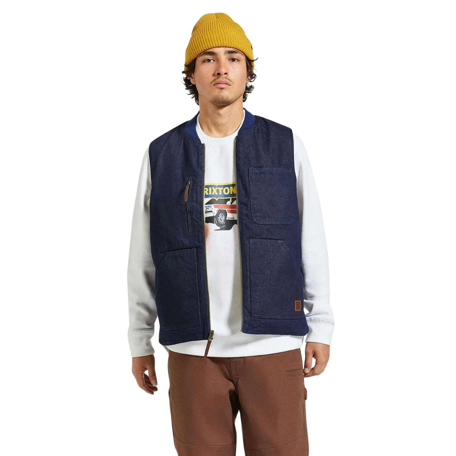 Brixton Builders Abraham Reversible Vest Gillet - Rinse Denim/Sherpa