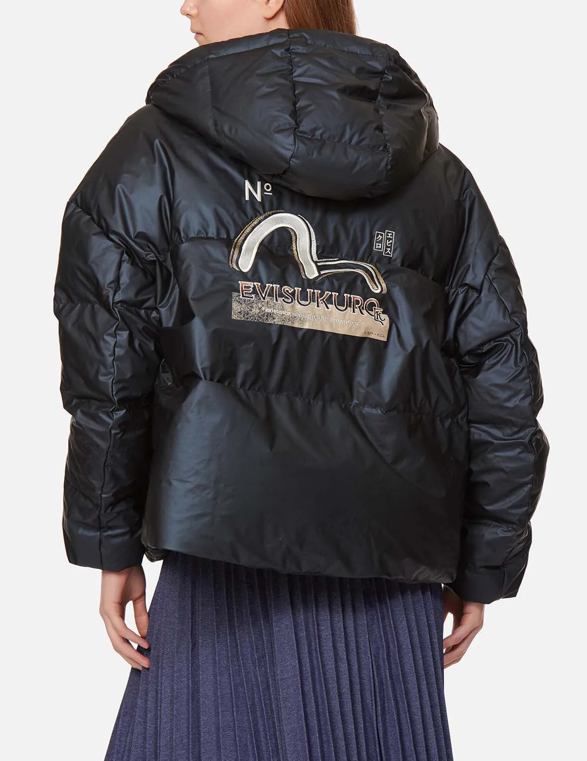 Brocade-pattern Seagull Embroidered Puffer Down Jacket