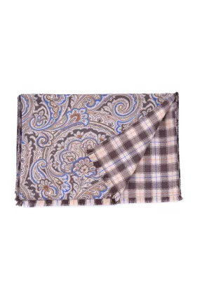 Brown Paisley & Plaid Double Sided Scarf