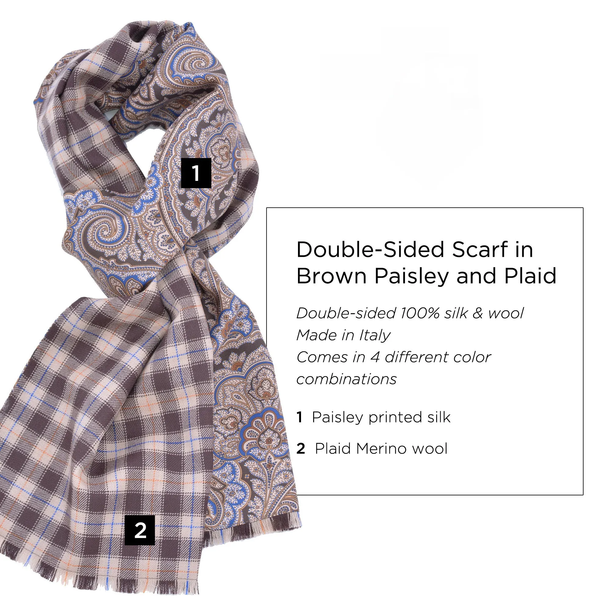 Brown Paisley & Plaid Double Sided Scarf