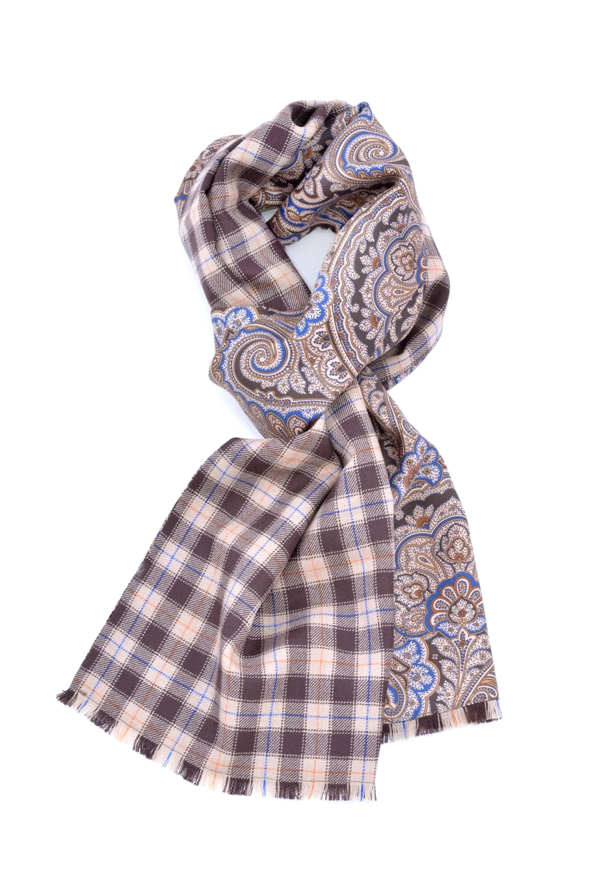 Brown Paisley & Plaid Double Sided Scarf