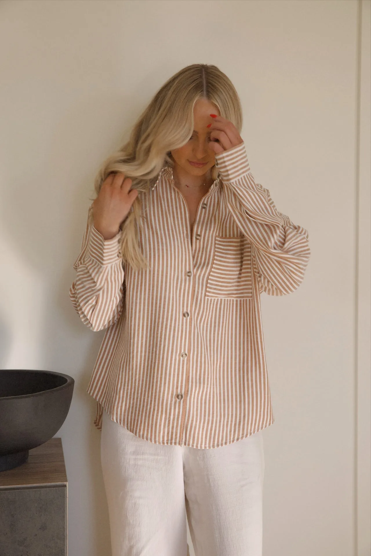 Brown Striped Button Down Shirt