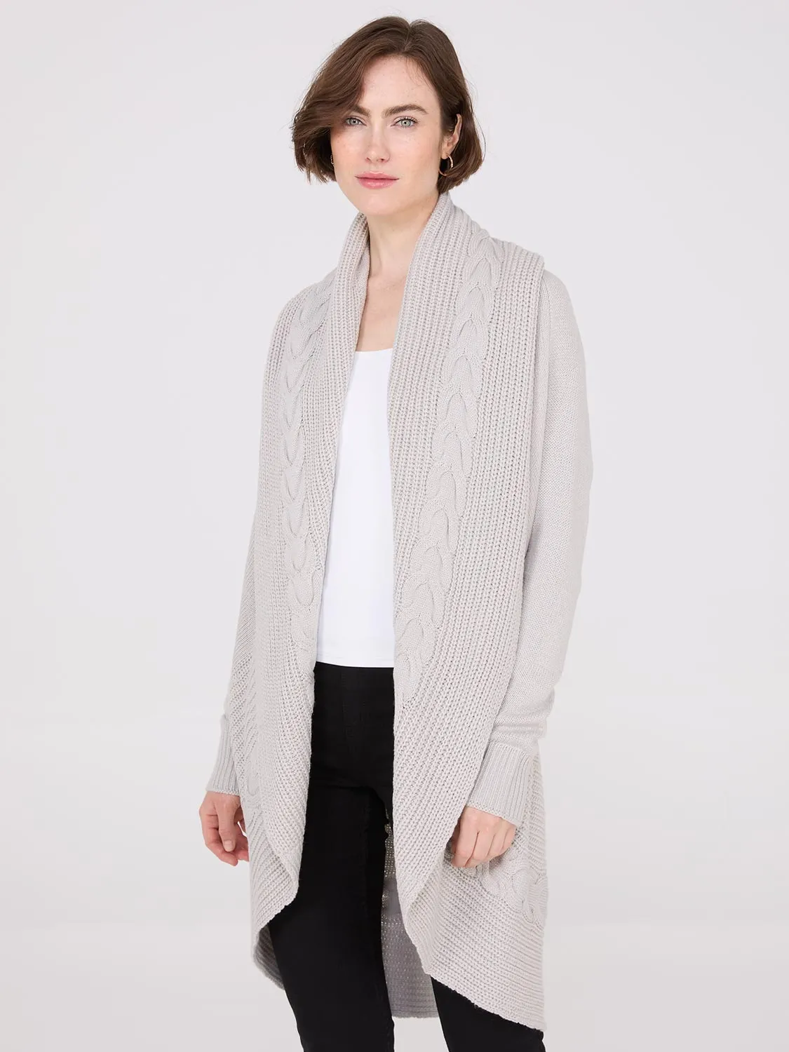 Cable Knit Shawl Cocoon Cardigan