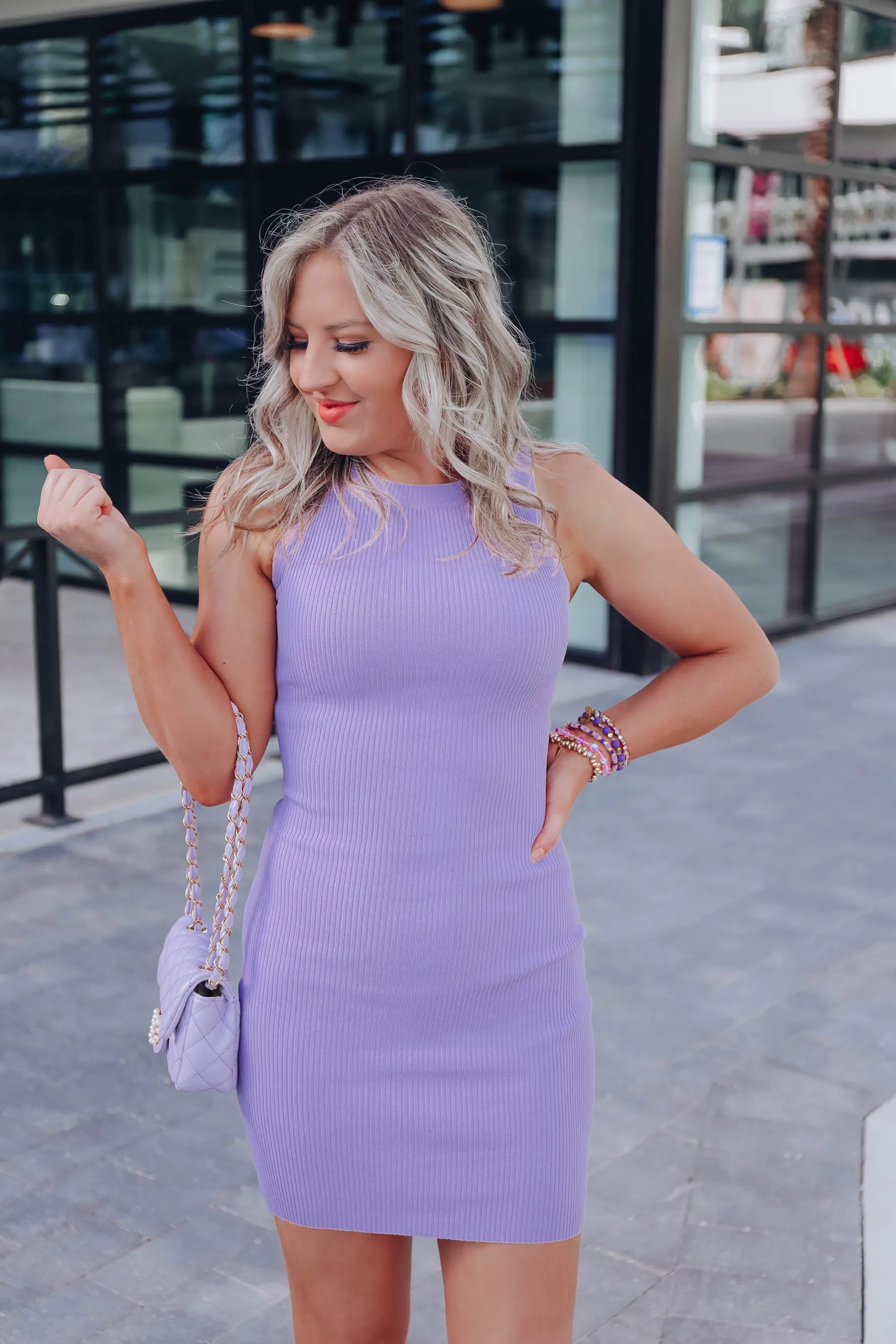 Calia Ribbed Sleeveless Dress - Lavender