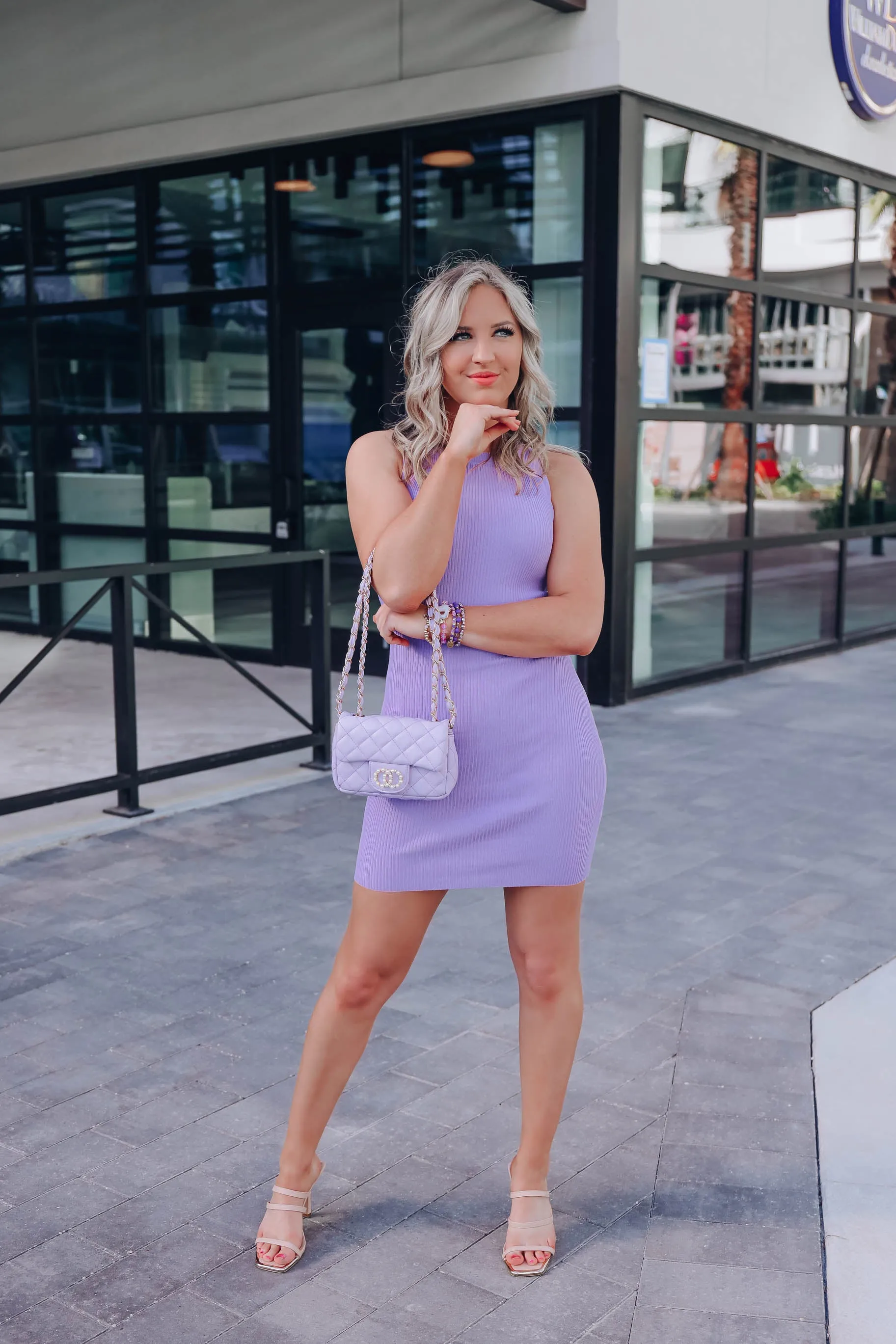 Calia Ribbed Sleeveless Dress - Lavender