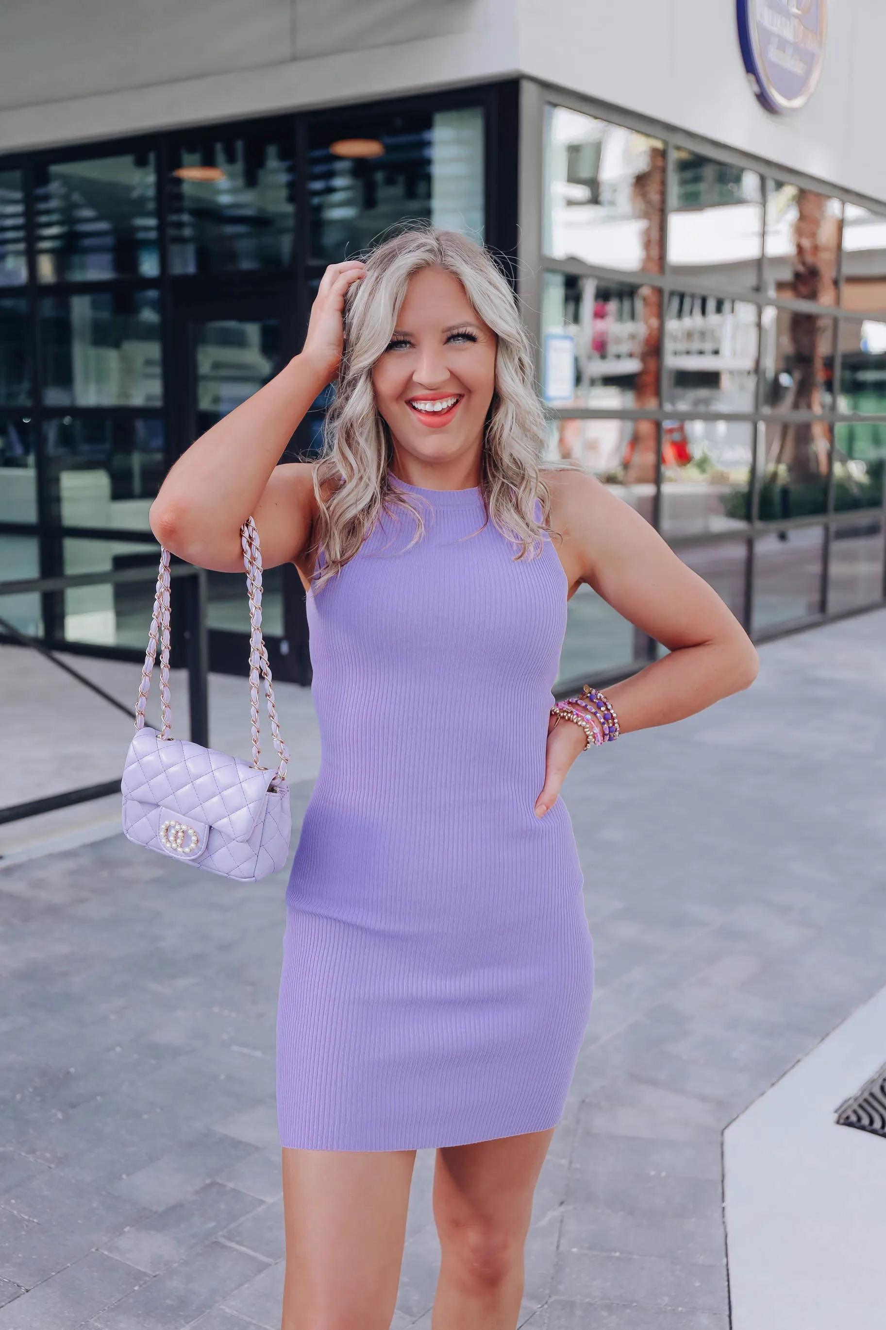 Calia Ribbed Sleeveless Dress - Lavender