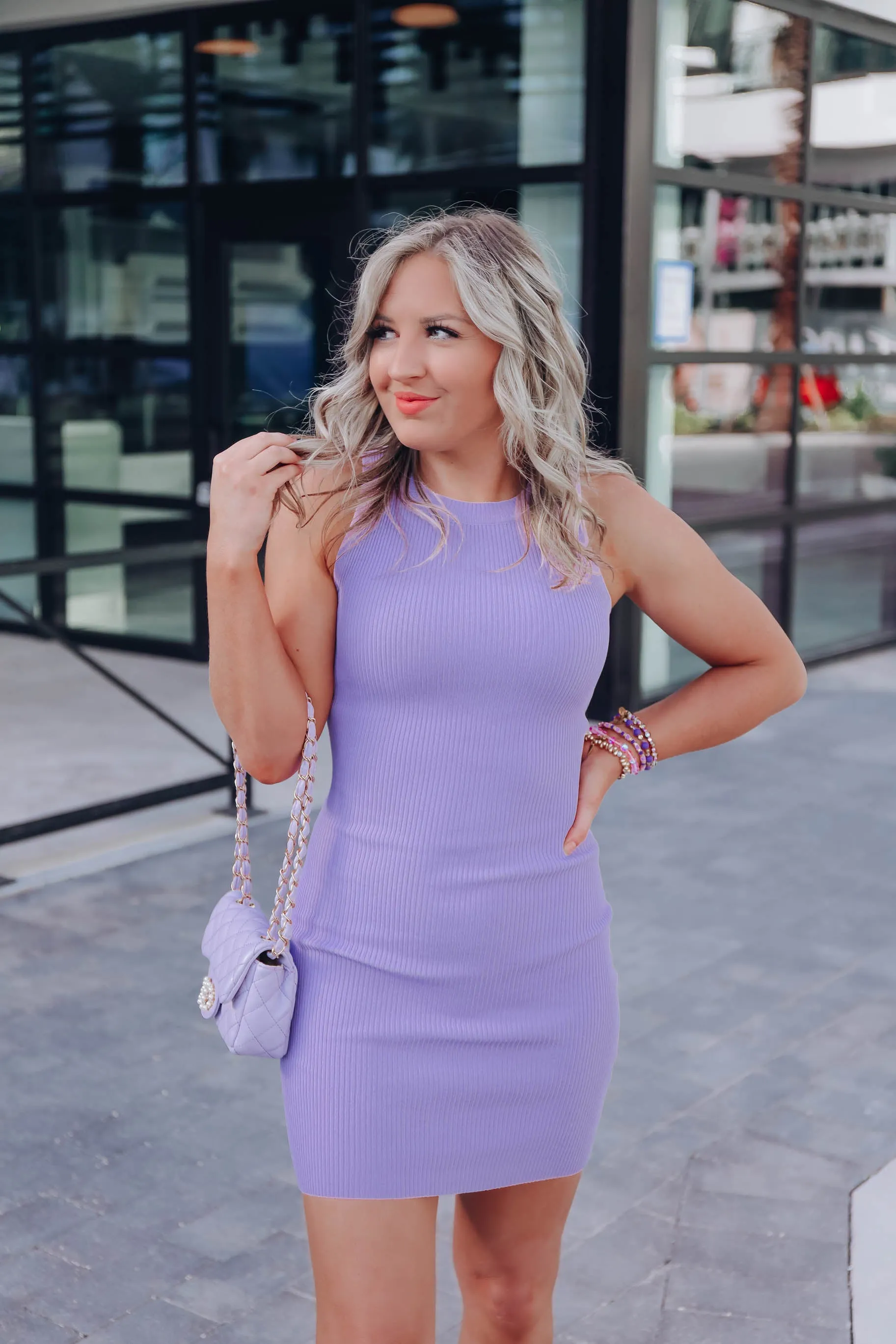 Calia Ribbed Sleeveless Dress - Lavender