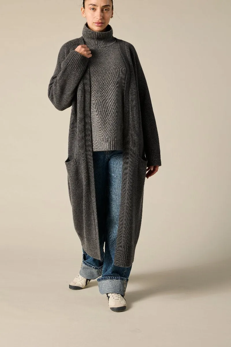 Cashmere Angie Maxi Duster Cardigan in Charcoal Grey