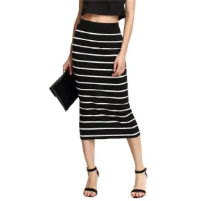 Casual Striped Split Midi Pencil Skirt