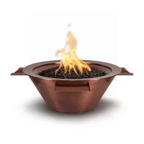 Cazo Round Hammered Copper Fire and Water Bowl, 4 Way Spill - Pool Feature