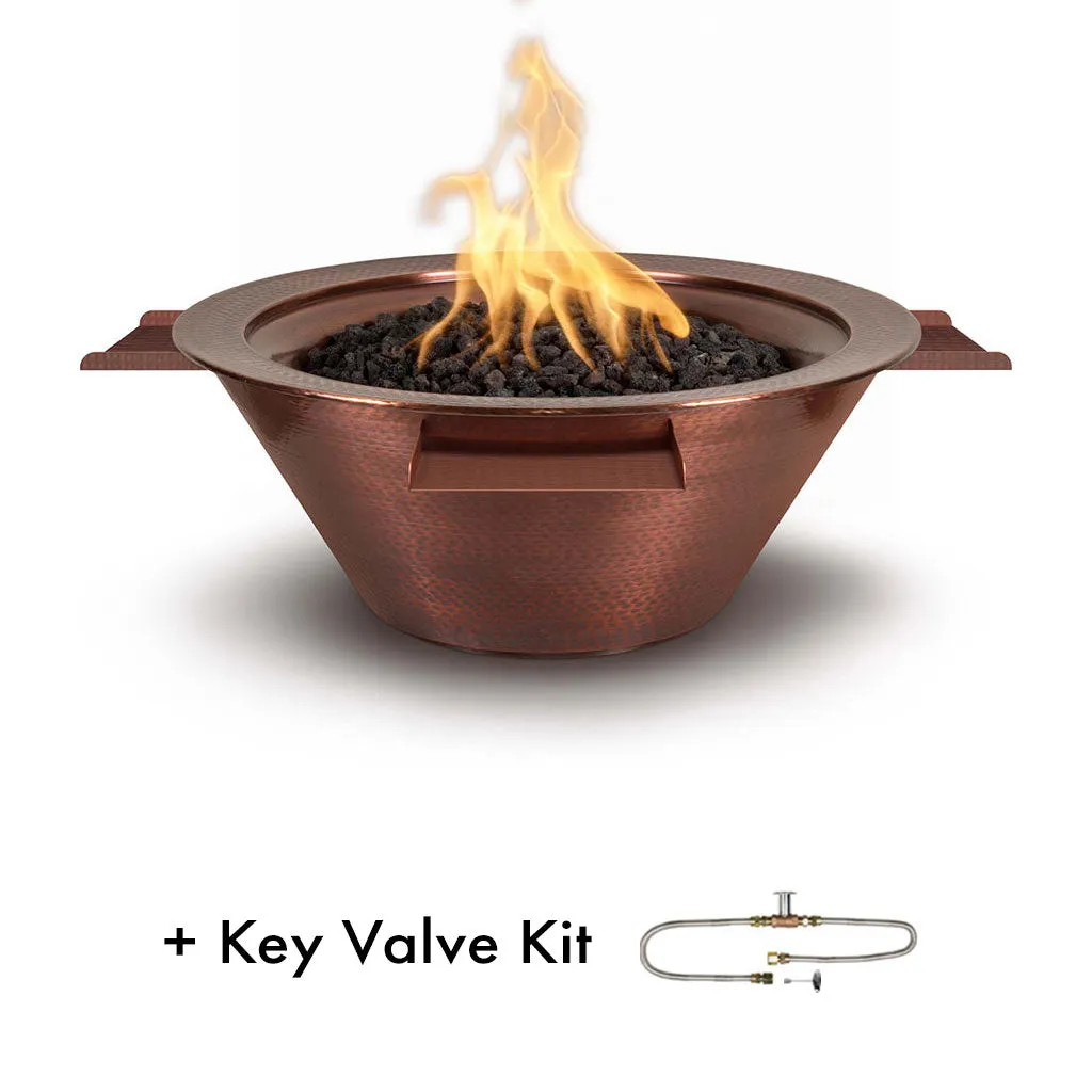 Cazo Round Hammered Copper Fire and Water Bowl, 4 Way Spill - Pool Feature