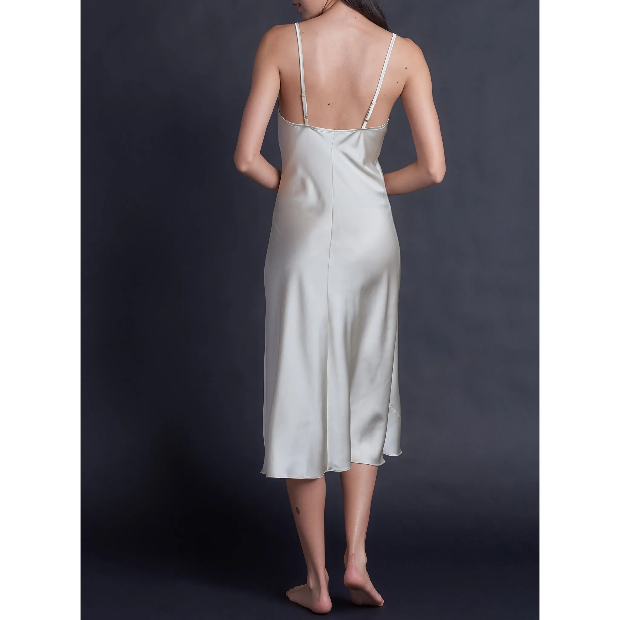 Celeste Tea Length Slip Dress in Pearl Stretch Silk Charmeuse