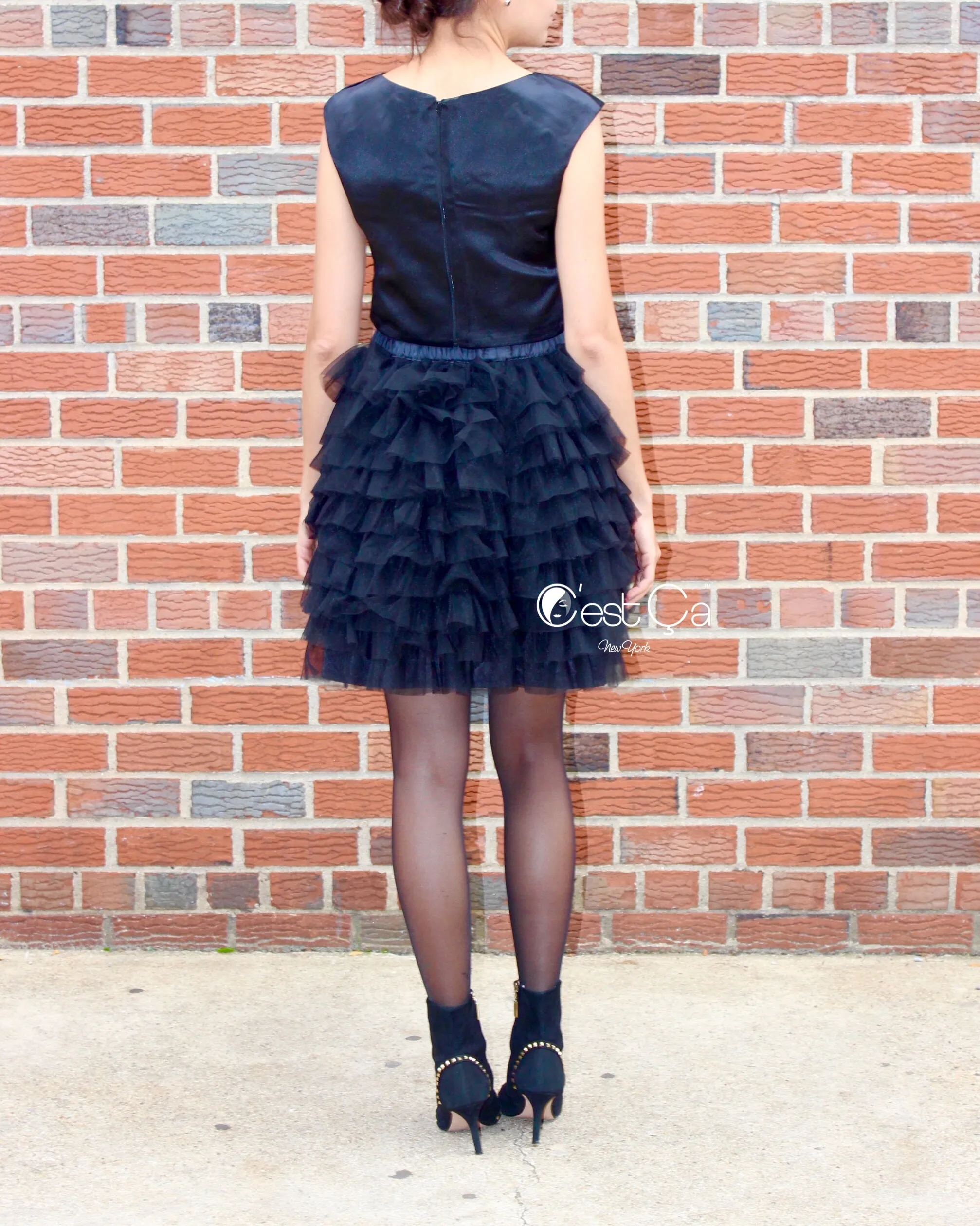 Celine Black Tiered Mini Tulle Skirt