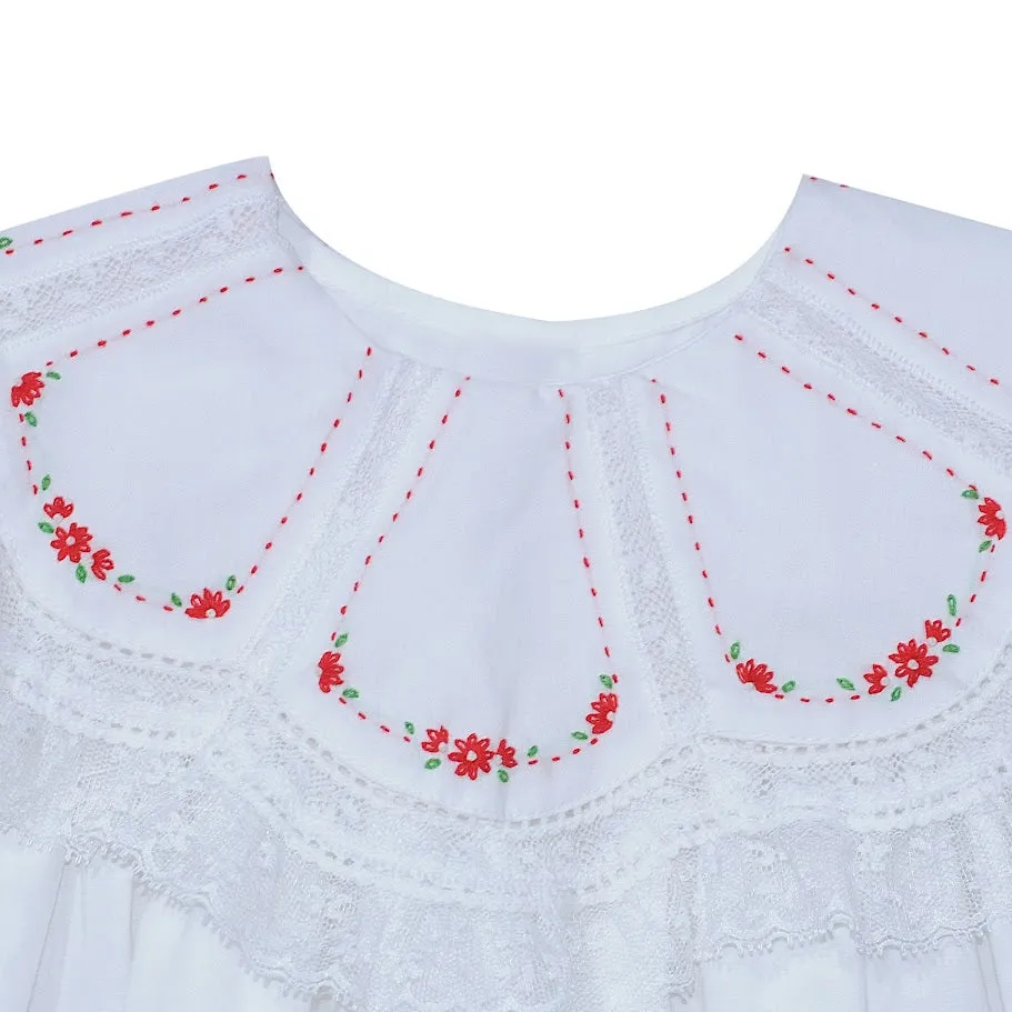 Chandler Dress- Red Embroidery Rose Buds