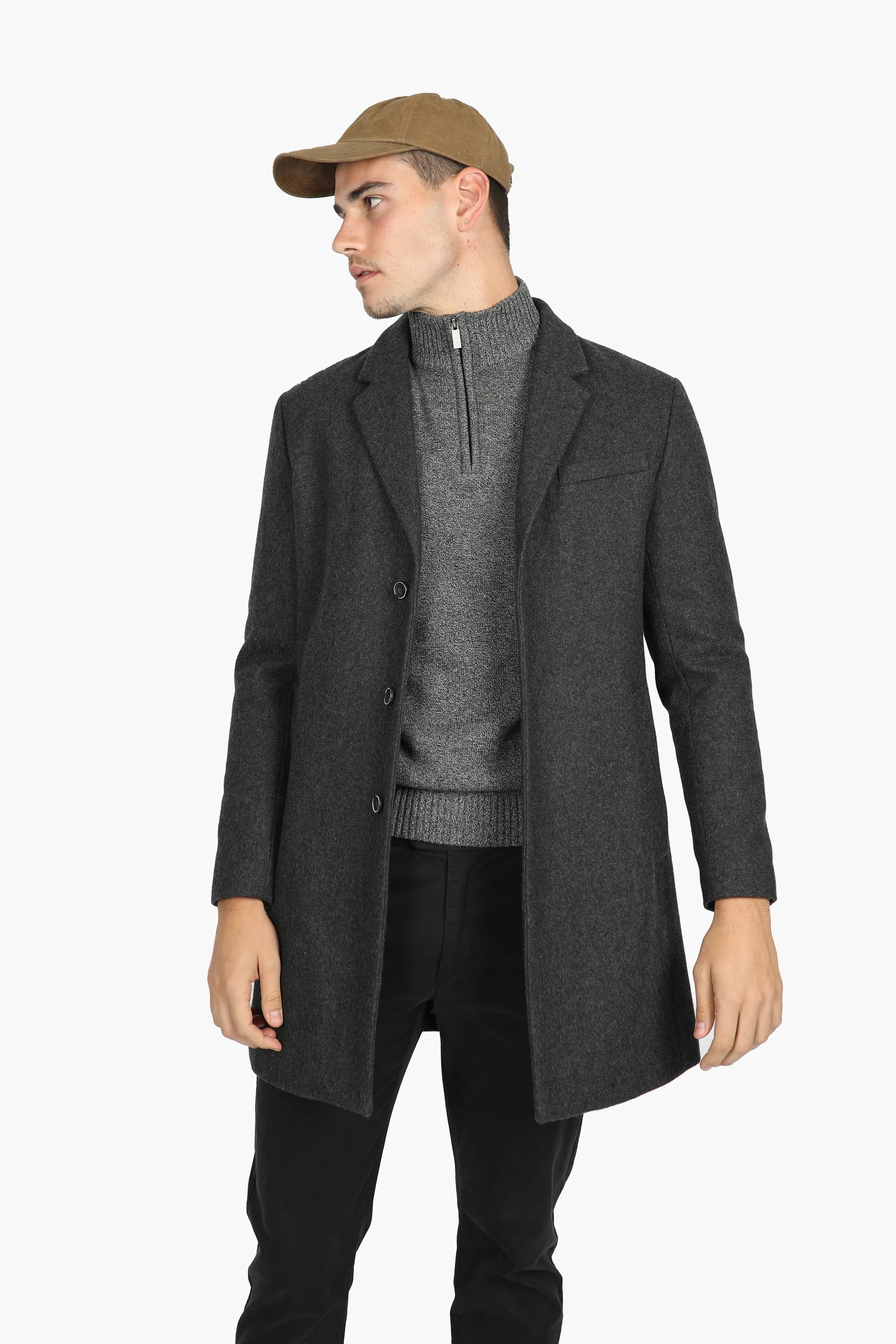 Charcoal Marle Wool Blend Padded Coat