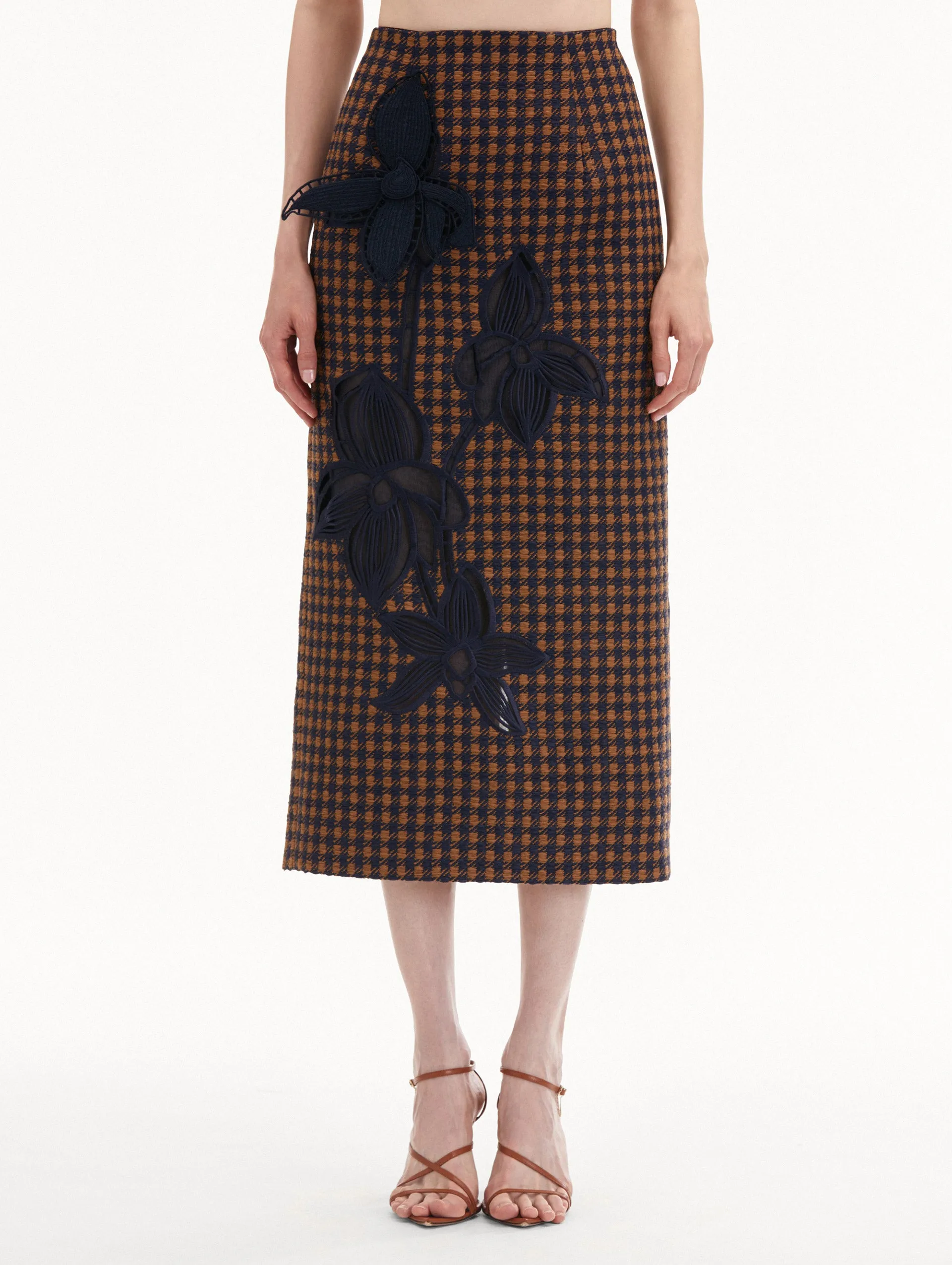 Check Tweed Orchid Embroidered Pencil Skirt