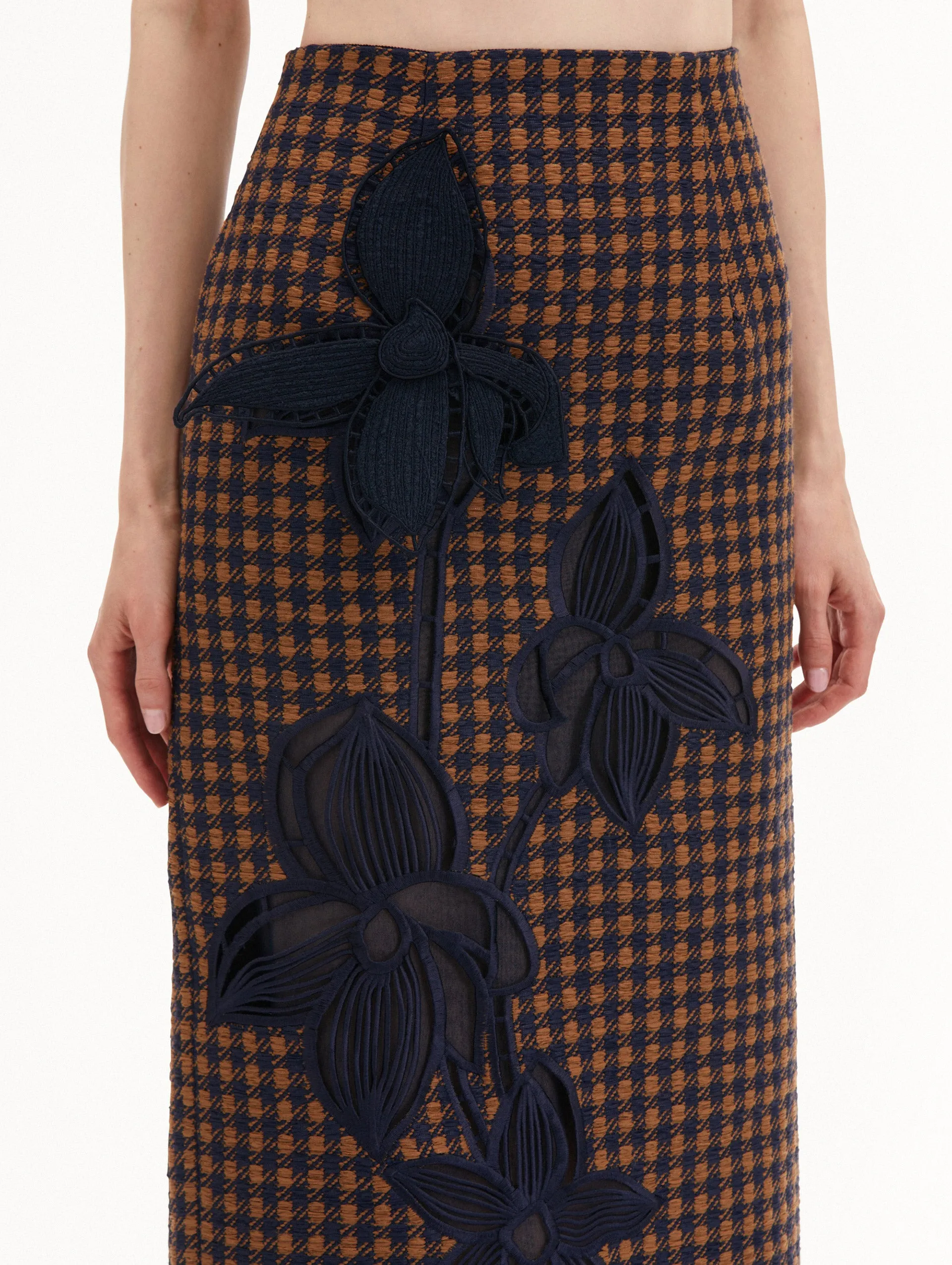 Check Tweed Orchid Embroidered Pencil Skirt