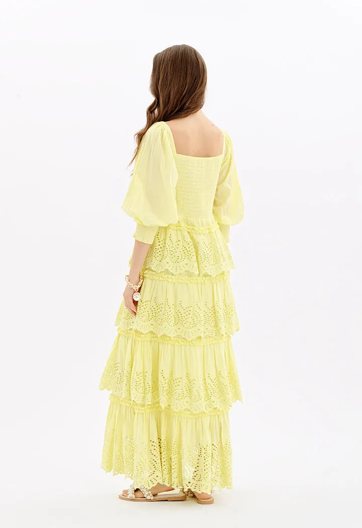 Choice Embroidered Layered Dress Yellow