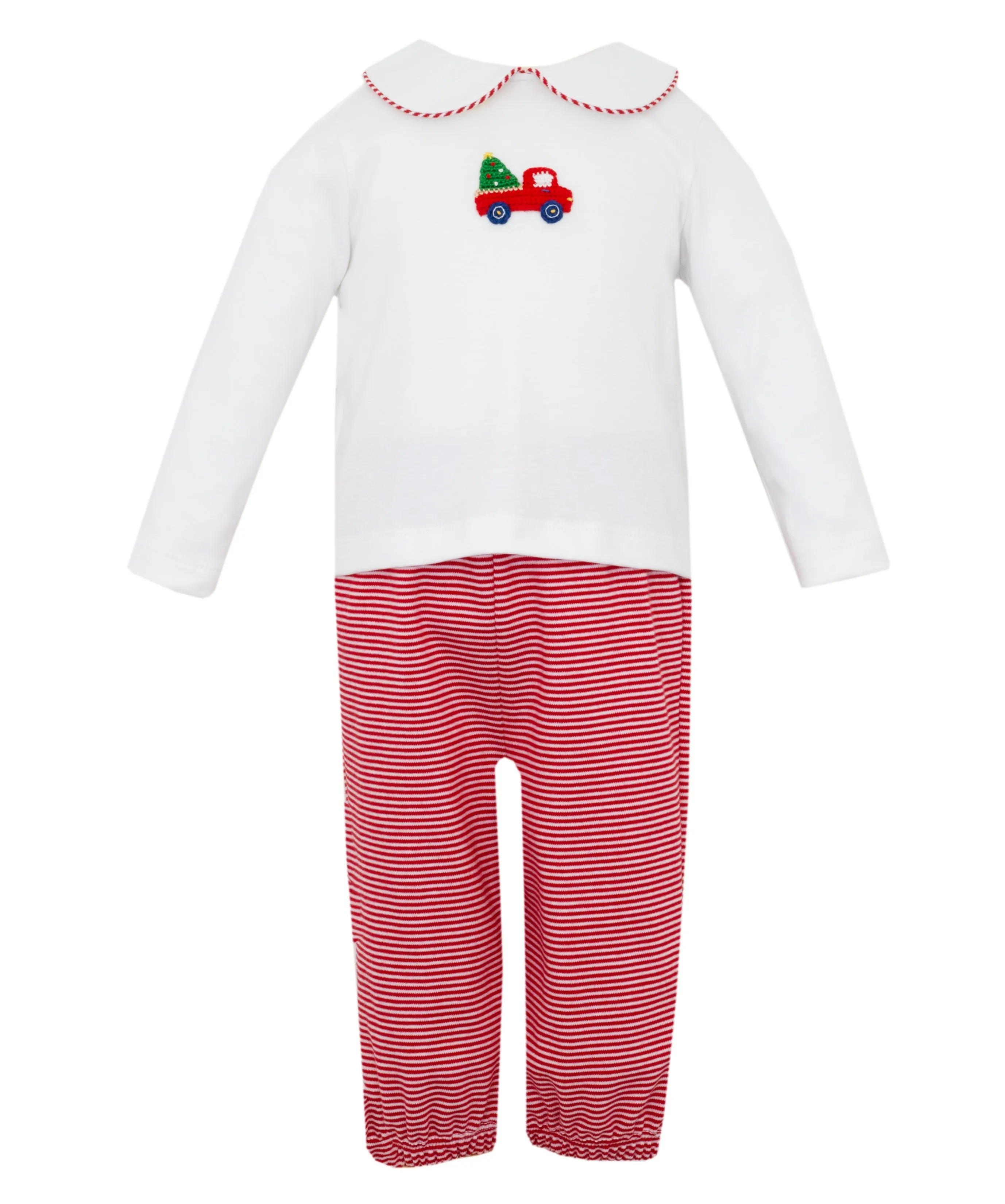 Christmas Tree W/ Car Knit Pants Set- Red Stripe