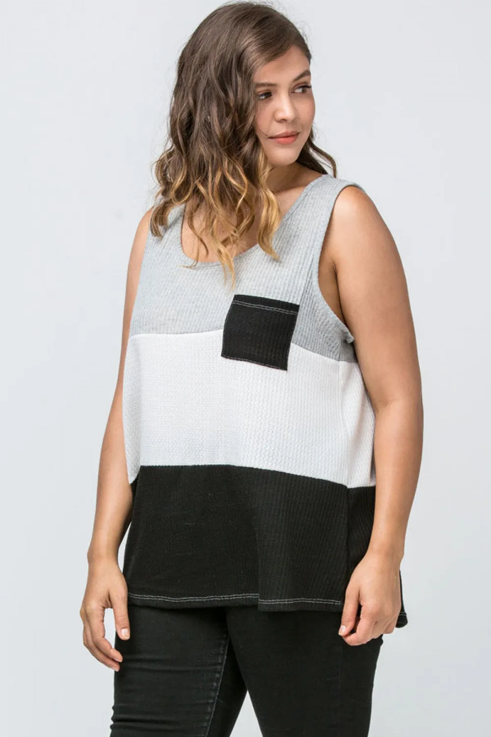 Color Block Waffle Knit Tank Top