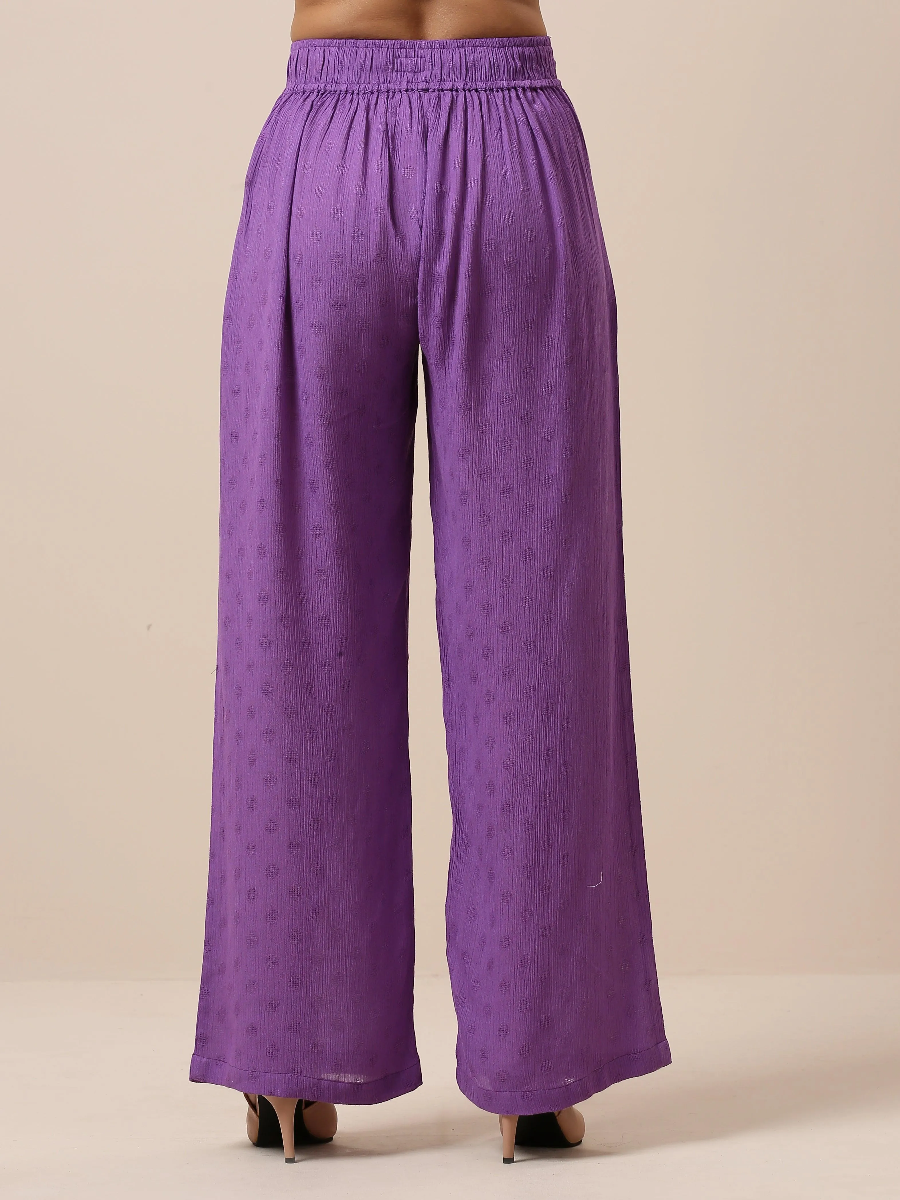 Cotton Purple Weave High Waist Pant