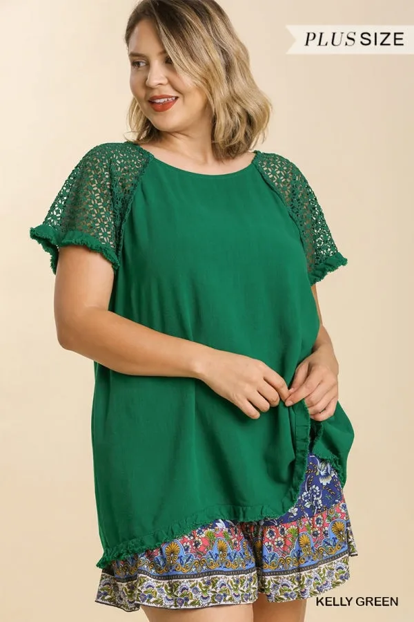 Crochet Detail Fringe Top, Green