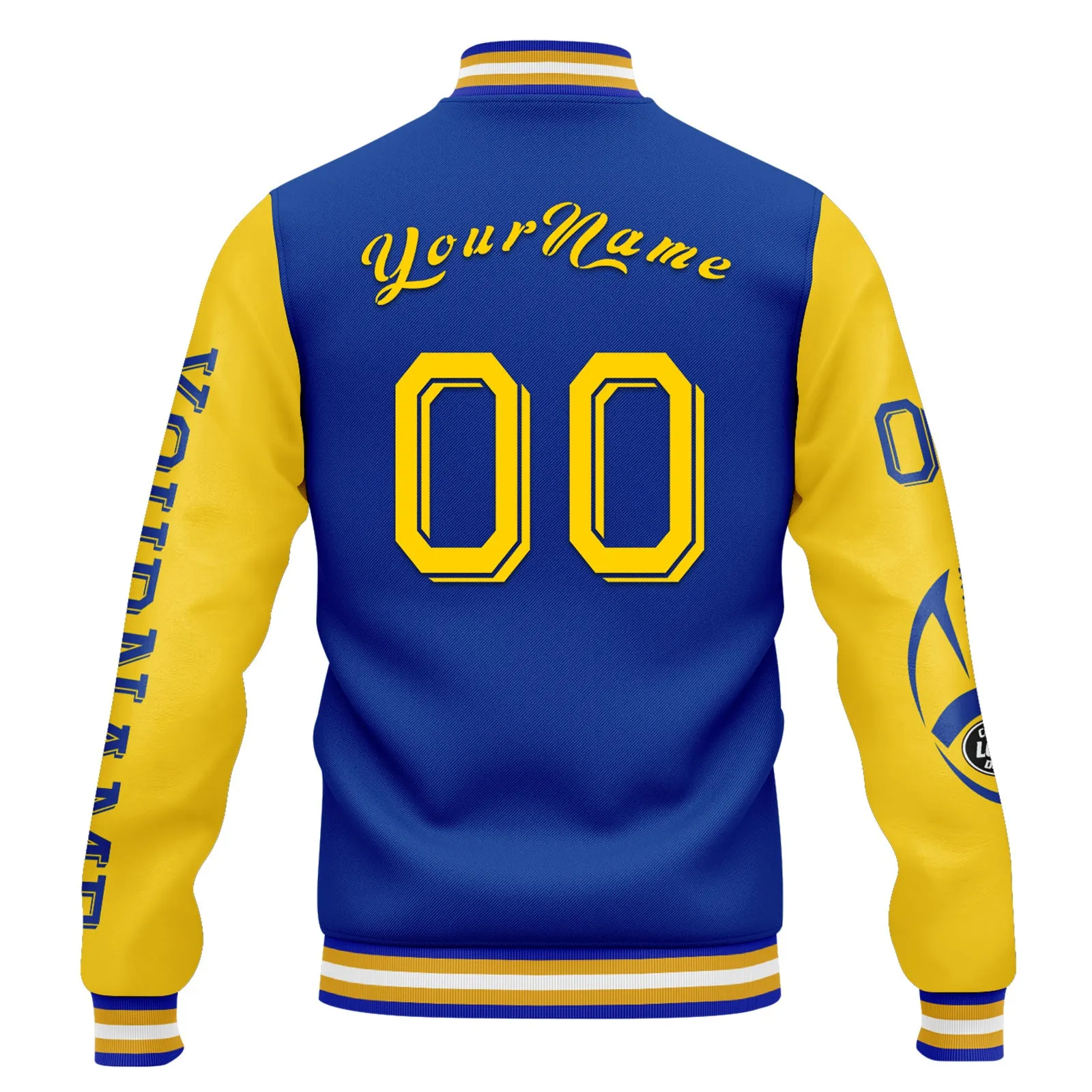 Custom Blue Yellow Los Angeles Jacket Bomber Full-Snap Varsity Letterman Personalized Jacket FZ005SX-D020290-15