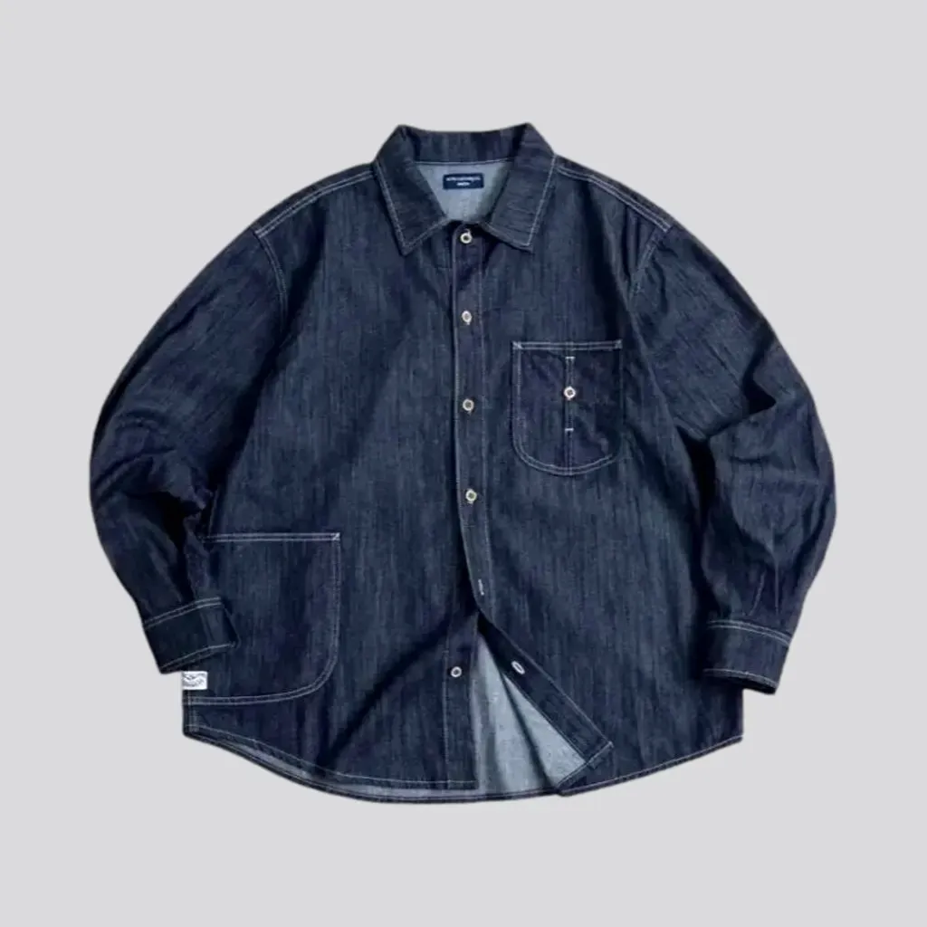 Dark wash oversized men's denim chore jacket