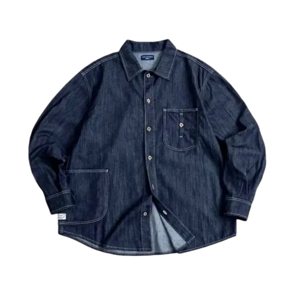 Dark wash oversized men's denim chore jacket