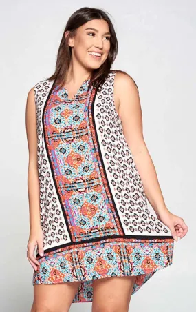 Davi & Dani Sleeveless Scarf Print Tunic Dress-PLUS SIZE