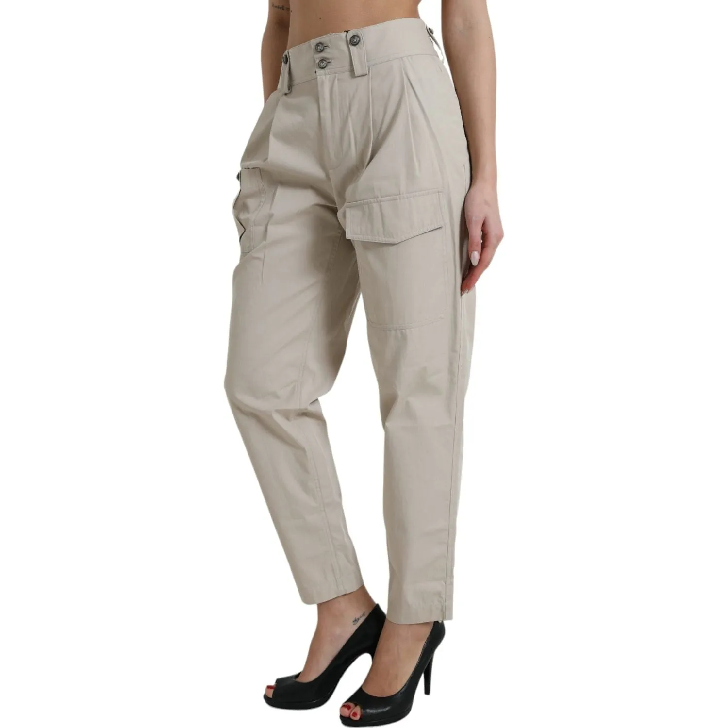 Dolce & Gabbana High-Waisted Tapered Fashion Pants - Beige