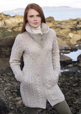 Double Collar Aran Sweater Coat | Oatmeal