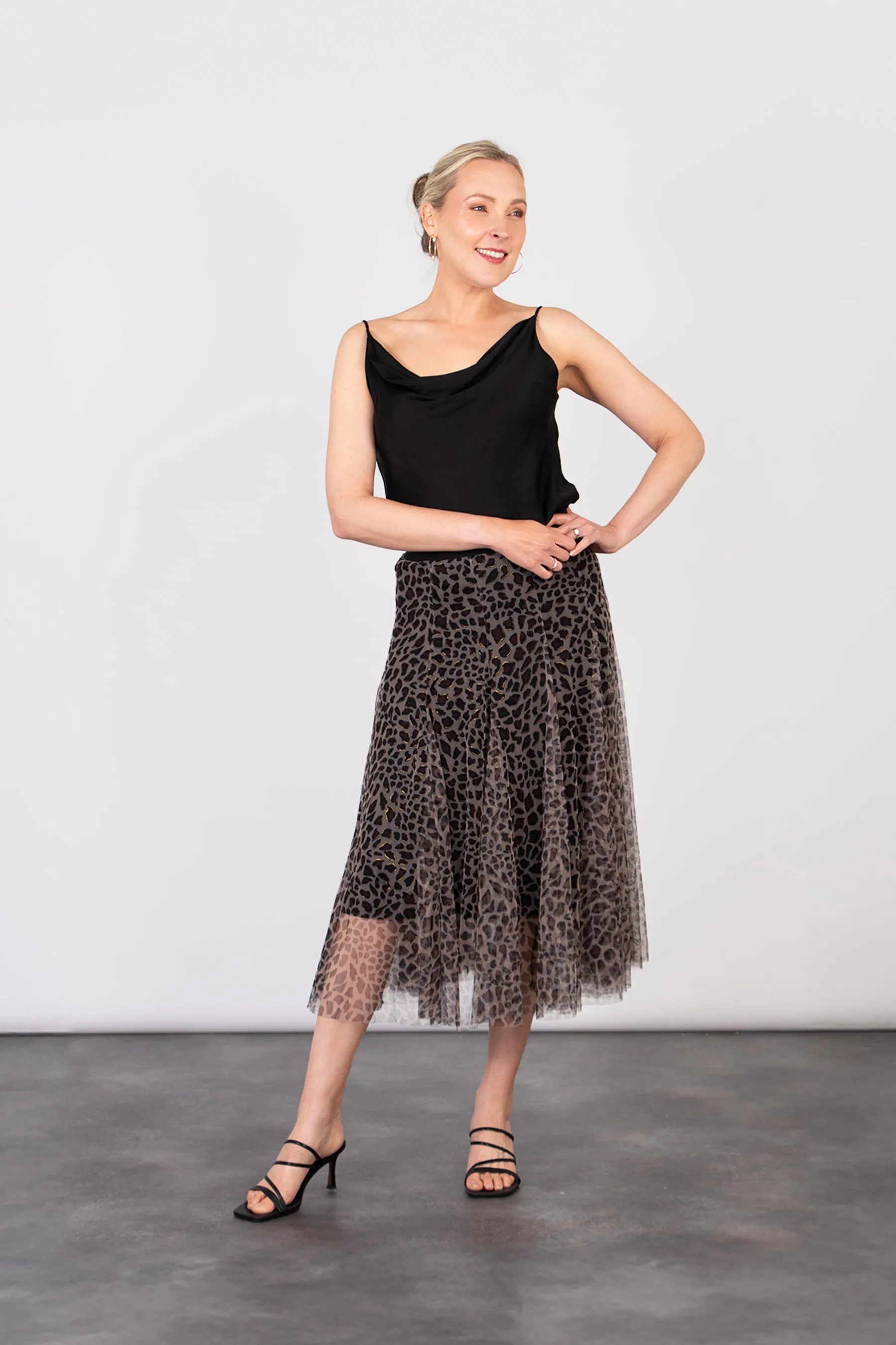 Eden Tulle Swing Skirt in Neutral, Leopard