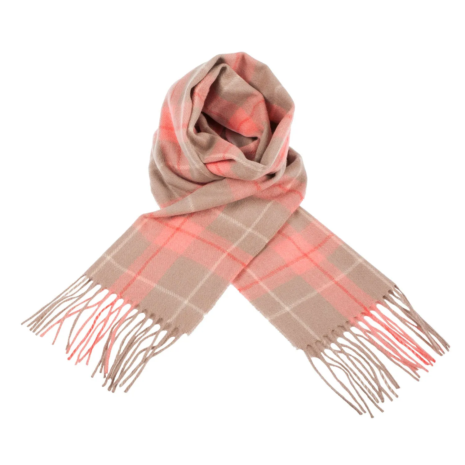 Edinburgh 100% Lambswool Scarf  Heivon Tattersall - Warm Taupe/Coral