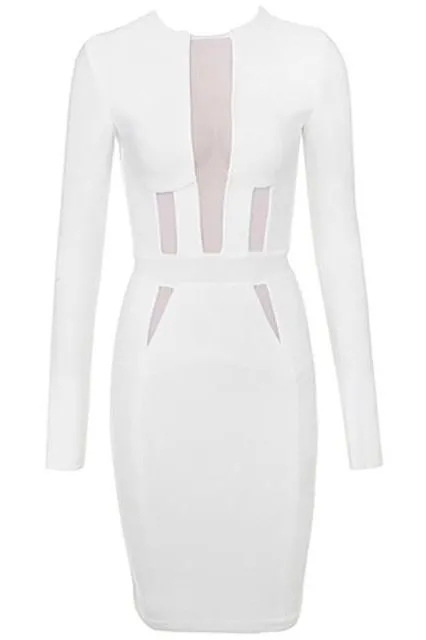 Elle Long Sleeve Bandage Dress - Pearl White