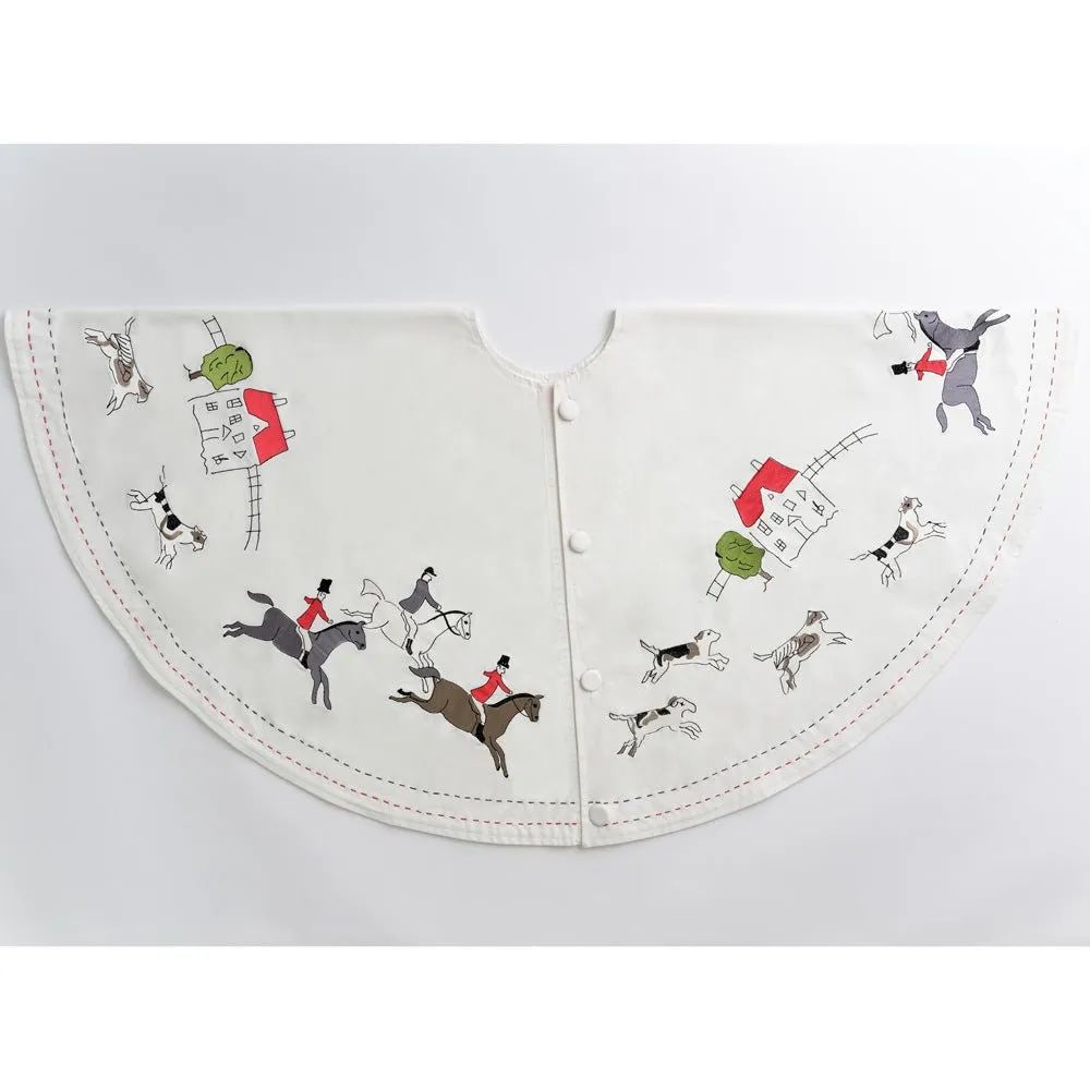 Embroidered Hunt Scene Canvas Tree Skirt