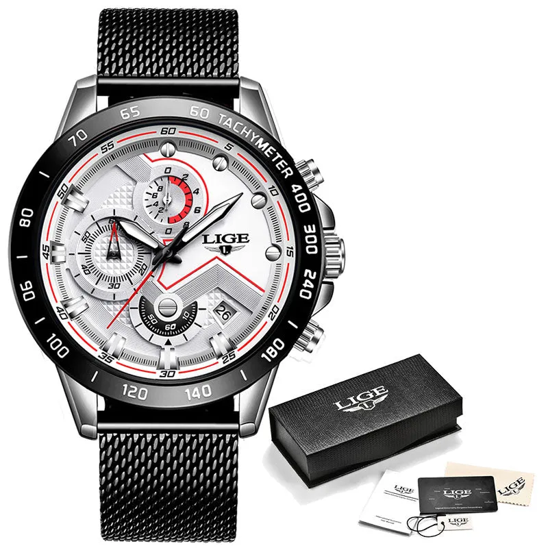 Fashion Mens Watches with Stainless Steel Top Brand Luxury Sports Chronograph Quartz Watch Men Relogio Masculino