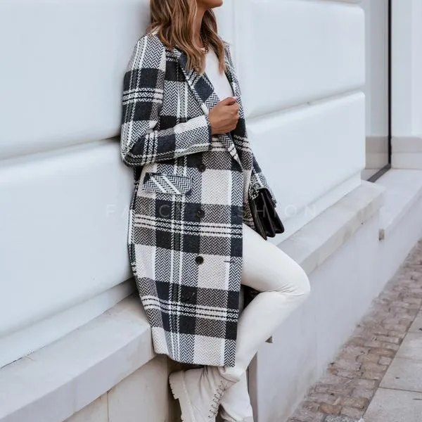 Fashion Women Plaid Woolen Overcoat for Winter