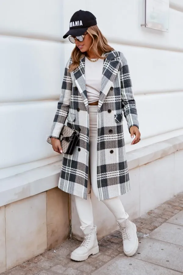 Fashion Women Plaid Woolen Overcoat for Winter