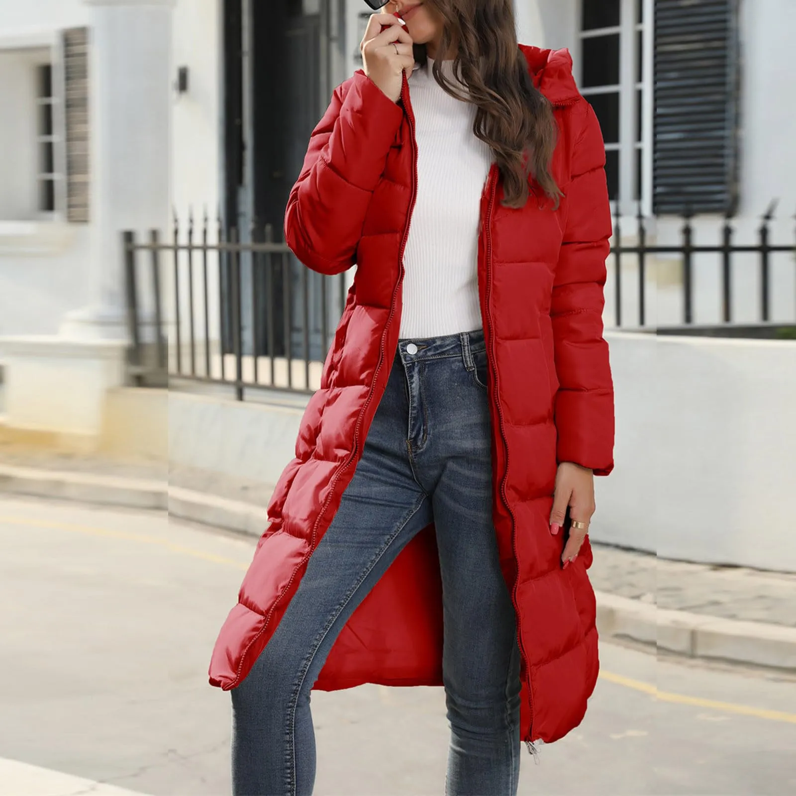 Gamivast Womens Thickened Down Jacket Long Winter Coat With Hood Puffer Coat Light Weight Jacket for Goingout Warm Down