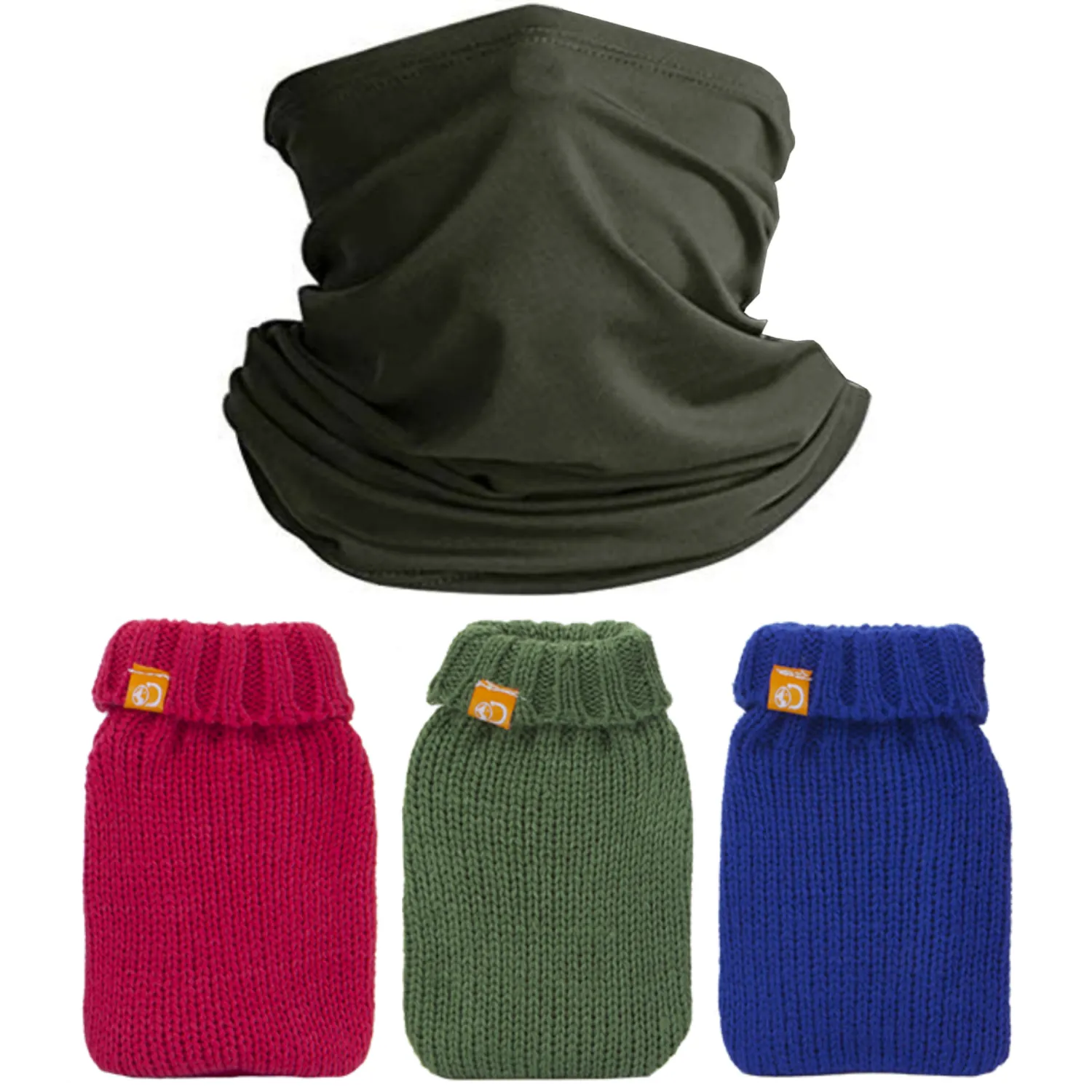 Generise Reusable Hand Warmer with Knitted Cover Single or Double - (Random Colour Blue, Red or Green) and Cold Weather Snood