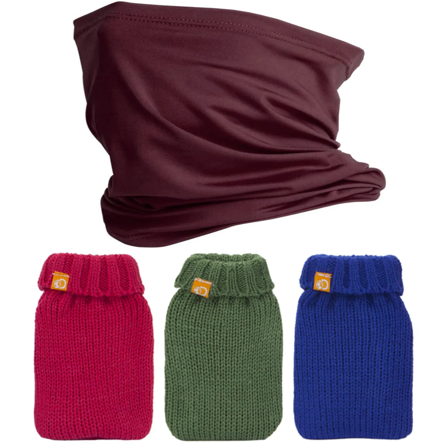 Generise Reusable Hand Warmer with Knitted Cover Single or Double - (Random Colour Blue, Red or Green) and Cold Weather Snood