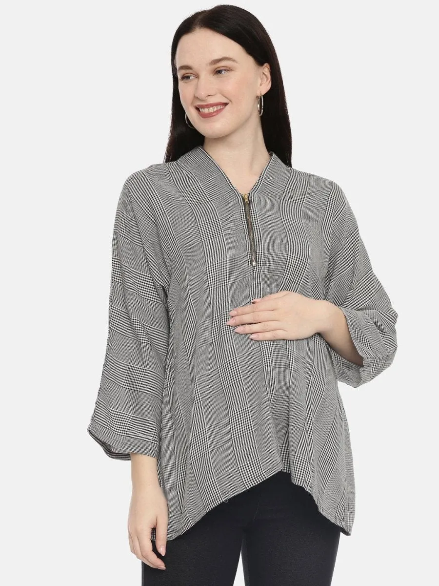 Gingham Style Checks Maternity and Nursing Tunic Top