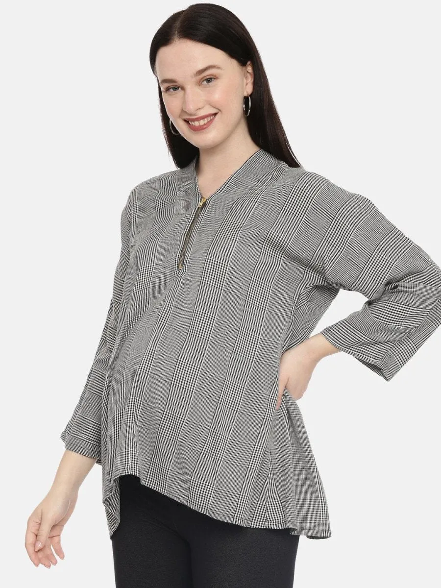 Gingham Style Checks Maternity and Nursing Tunic Top