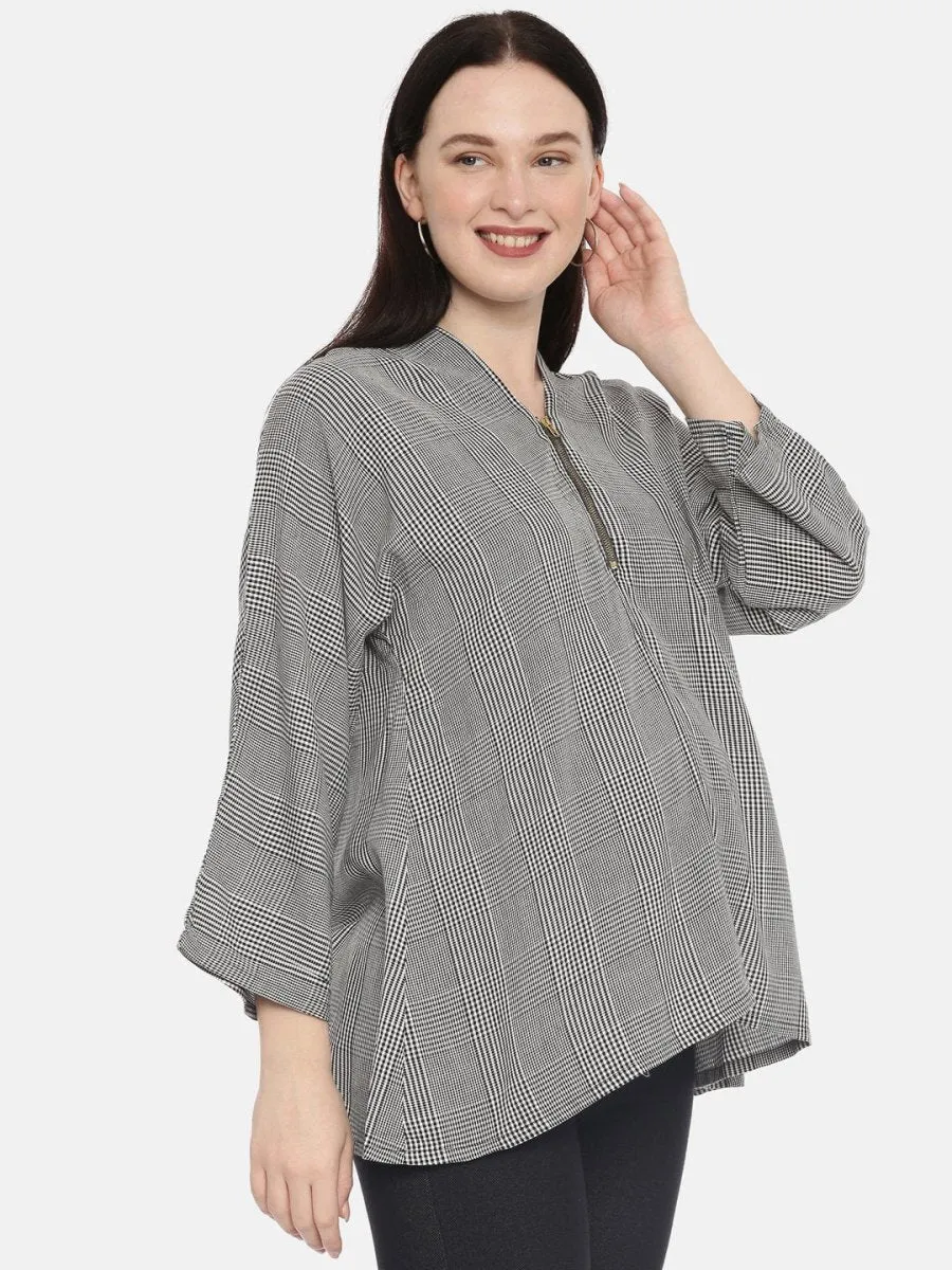 Gingham Style Checks Maternity and Nursing Tunic Top