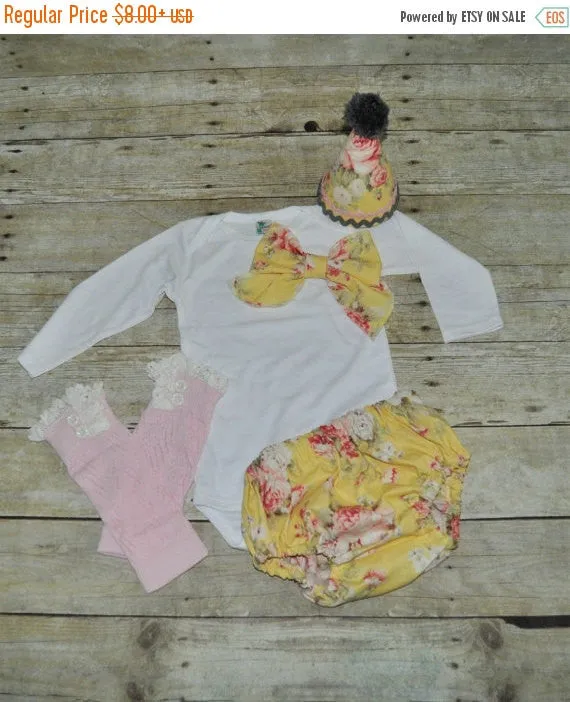 Girl vintage yellow floral cake smash outfit,  birthday set, pink lace legwarmers, vintage cake smash, floral cake smash, bow shirt