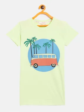 Girls Green Bus Print T-Shirt Dress