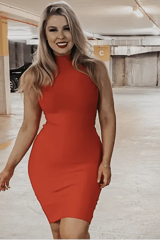 Grace Bandage Midi Dress - Lipstick Red