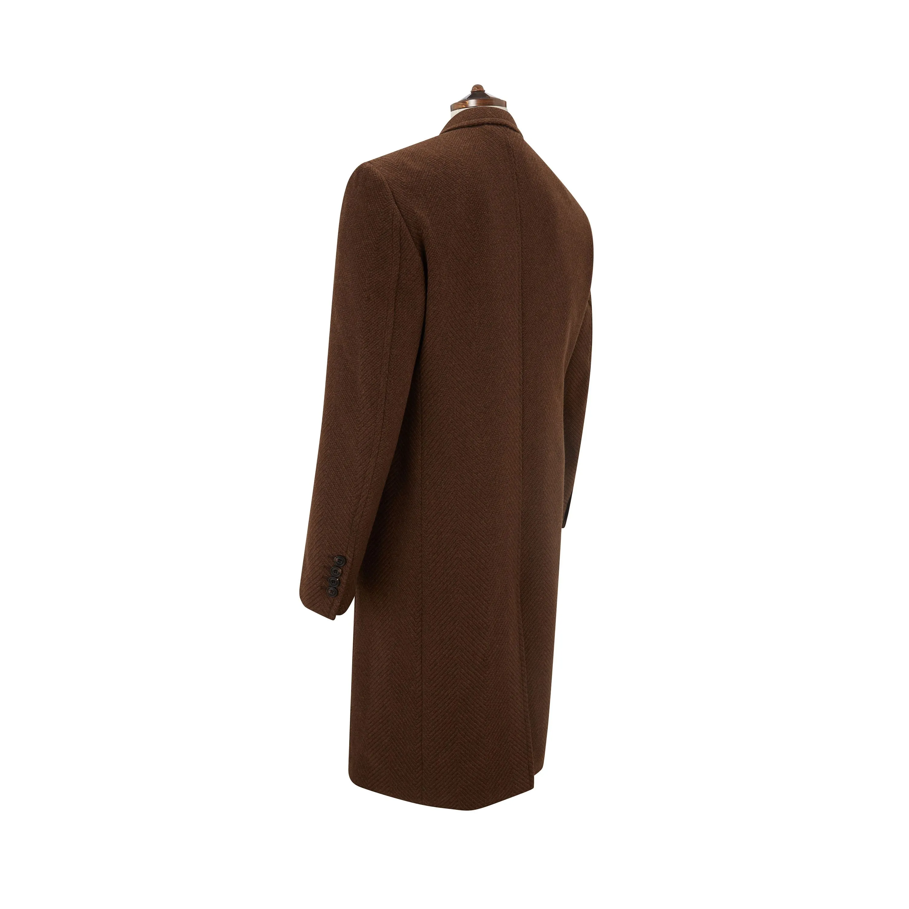 Halesworth Brown Textured Herringbone Wool Double Breasted Coat