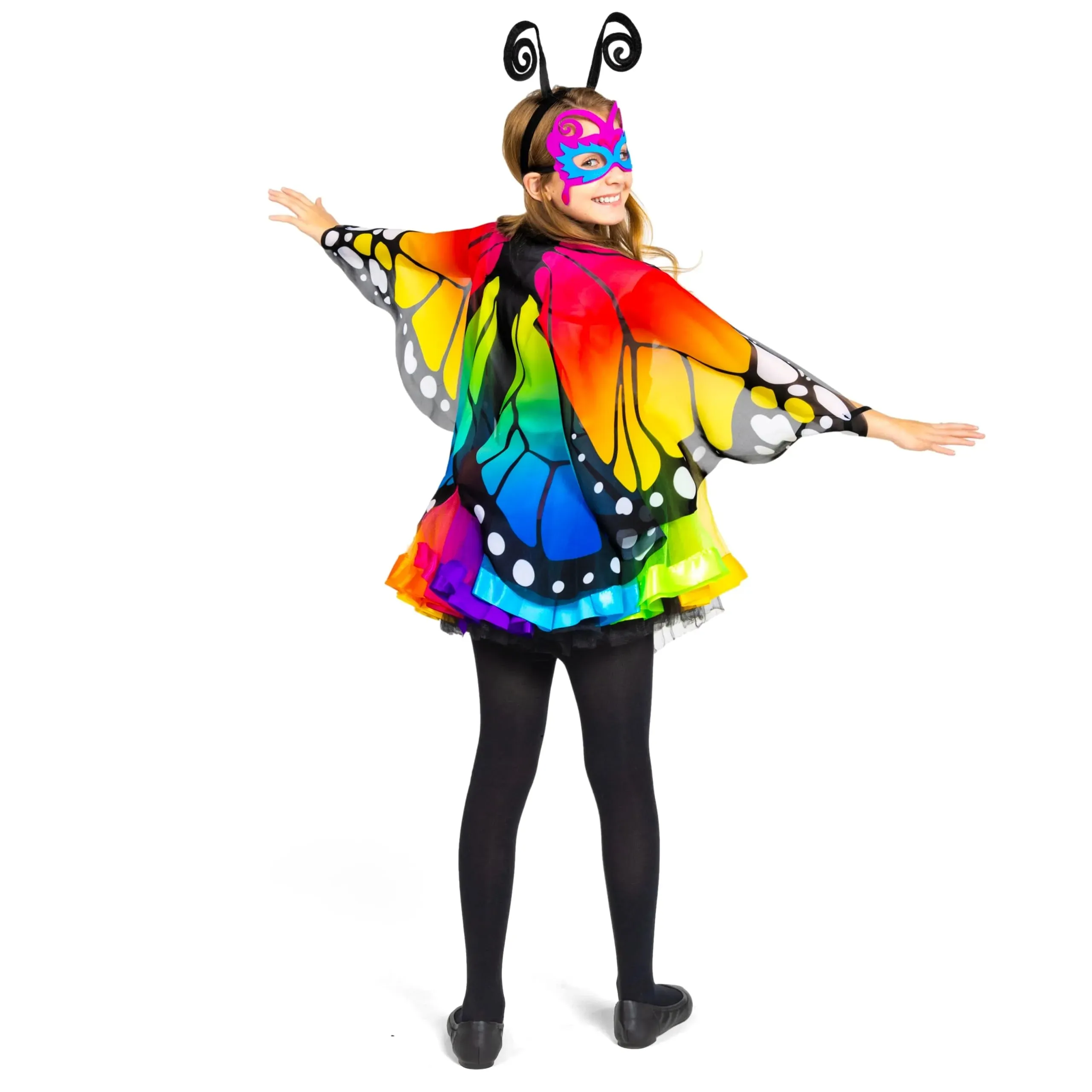 Halloween Rainbow Fairy-Butterfly Costume Set with Wings, Tutu, Headband, Eye Mask for Kids